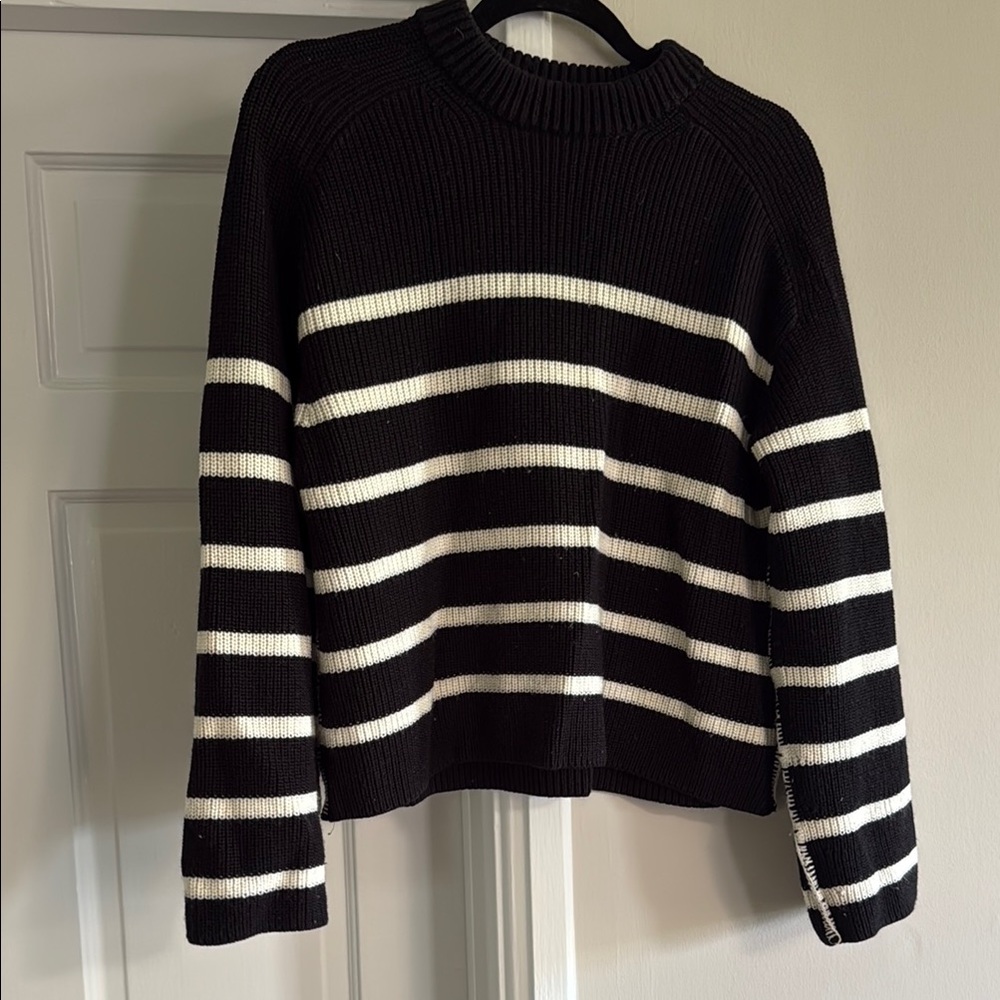 COS Black and White Striped Crew Neck Sweater